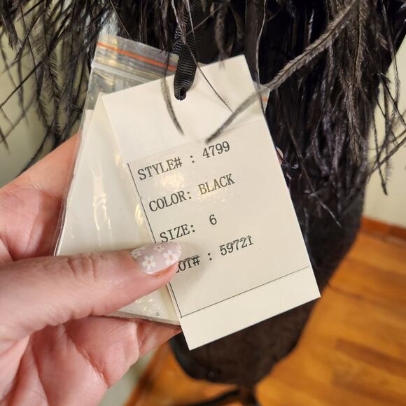 ALYCE PARIS NWT Black Sequin Mini Dress with Feathered Mesh Bodice, Size 6 - Picture 11 of 13